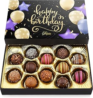 Happy Birthday Chocolates - 12 Assorted Milk & Dark Chocolate Truffles - Gourmet Box - Birthday Gifts for Women & Men, 6 oz
