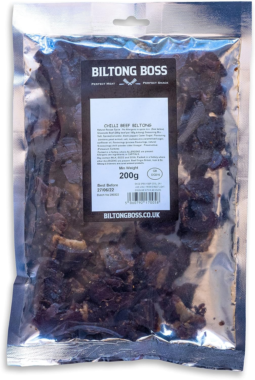 Biltong Boss Chilli Beef Biltong, Premium Authentic Beef, High Protein Ready To Eat Healthy Snack, Suitable For Gluten-Free, Paleo, Keto, Atkins Diets & Post-Workout, Low Sugar & Carbohydrates, 200g