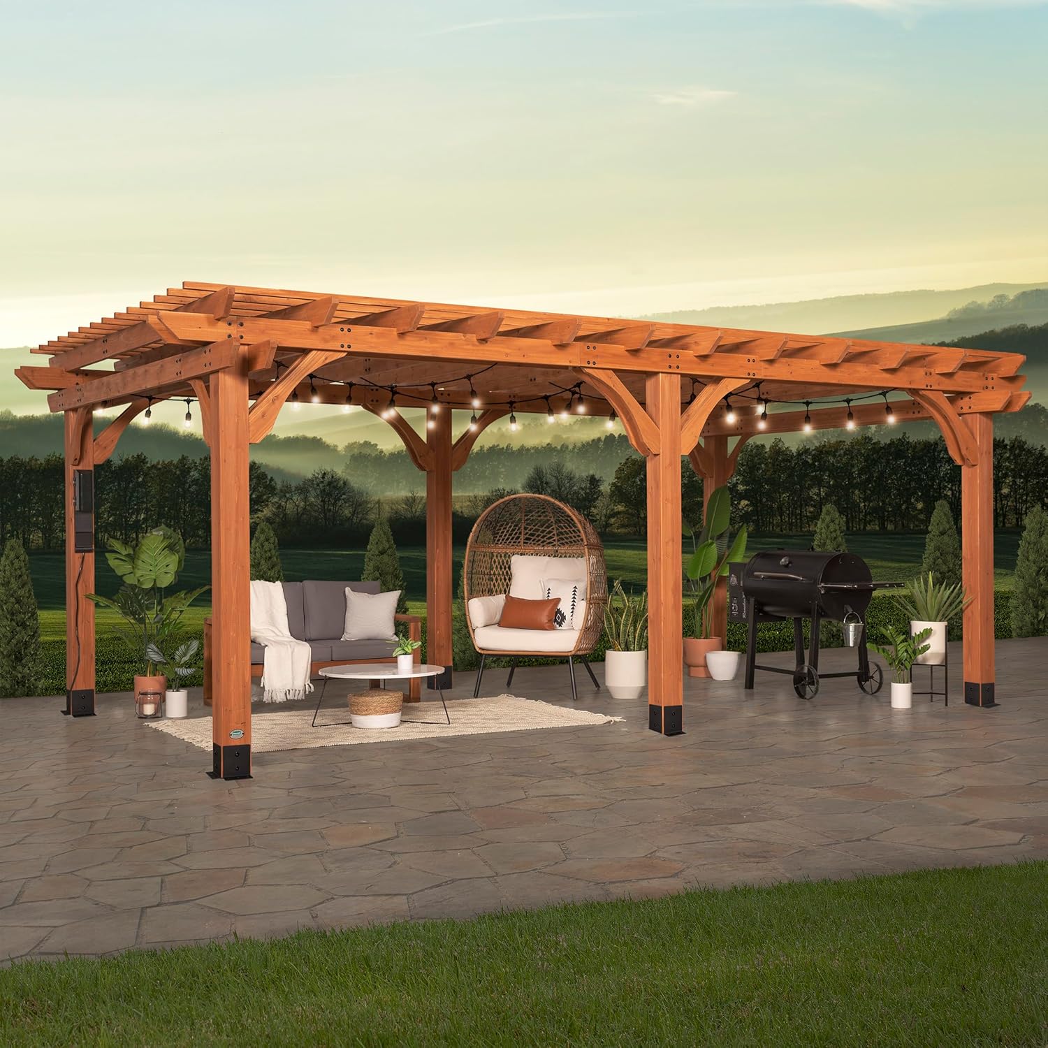 Backyard Discovery Beaumont 20' x 12' Traditional Cedar Wood Pergola Kit with Trellis Roof, All-Season Durability, High-Wind Rating, PowerPort, Shade for Outdoor Patio, Deck, Garden, and Entertaining