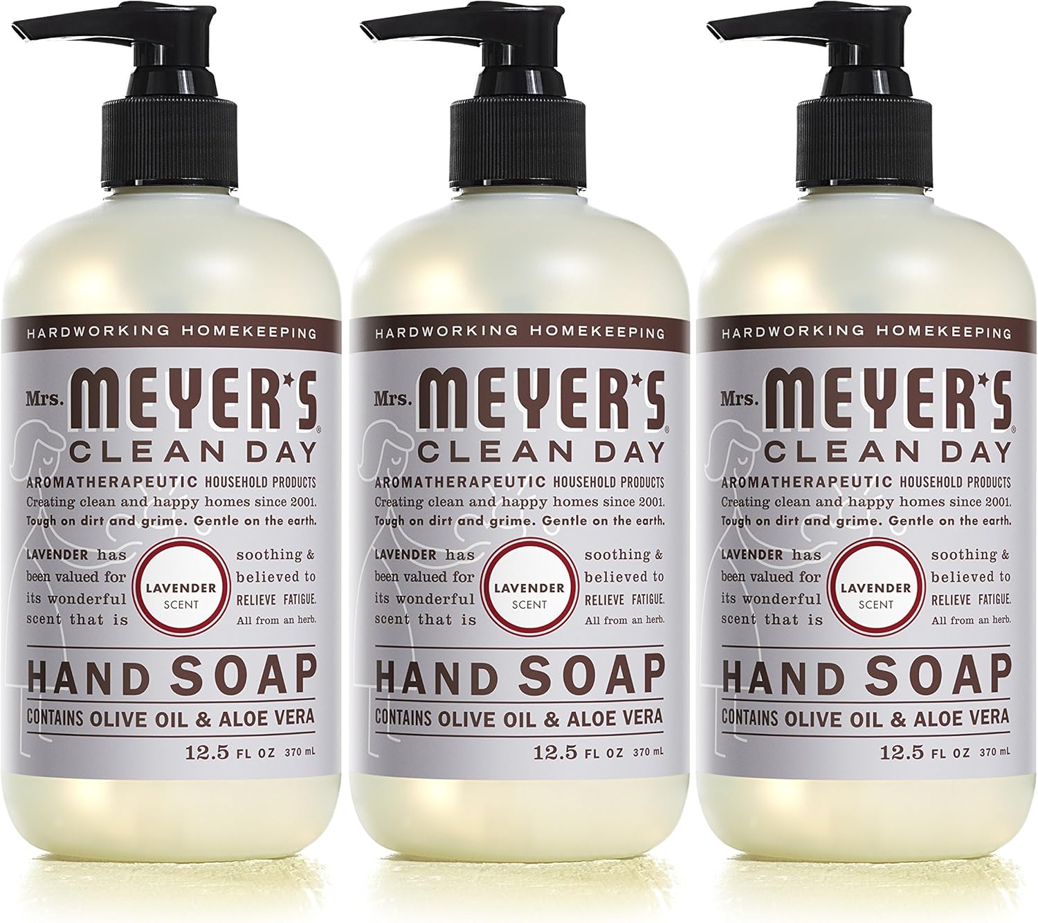 MRS. MEYER'S CLEAN DAY Hand Soap, Made with Essential Oils, Biodegradable Formula, Lavender, 12.5 fl. oz - Pack of 3