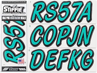 STIFFIE Whipline Solid Sea Foam/Black 3" Alpha-Numeric Registration Identification Numbers Stickers Decals for Boats & Personal Watercraft