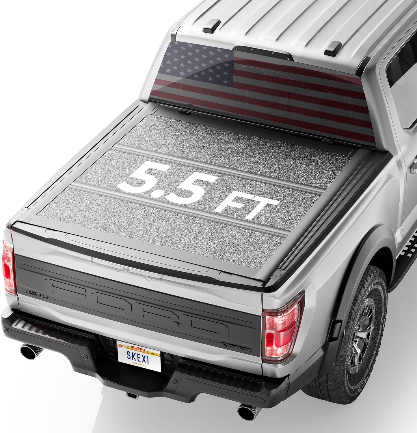 SKEXI Low Profile Truck Bed Tonneau Cover for Ford F150 5.5 ft Bed 2015-2026, FRP Hard Tri Fold Heavy-Duty Locking Drill-Free Install Waterproof Fiberglass Anti-Theft Security (67.1")