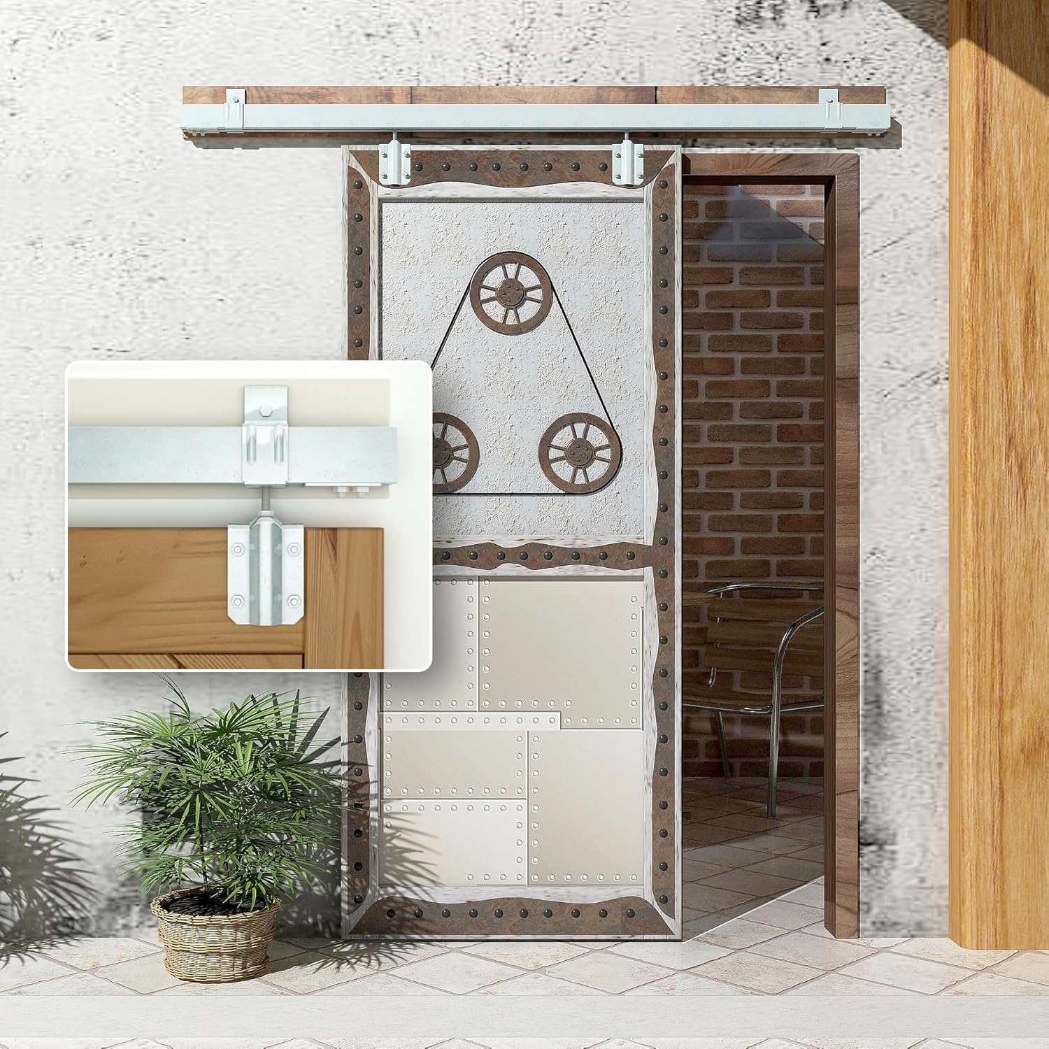 DIYHD 6.6FT Raw Material Galvanized Box Track Sliding Barn Door Hardware for Exterior Barn Door,1 Piece 6.6FT Track,Fit MAX Door Width 39in,MAX Load 300lbs