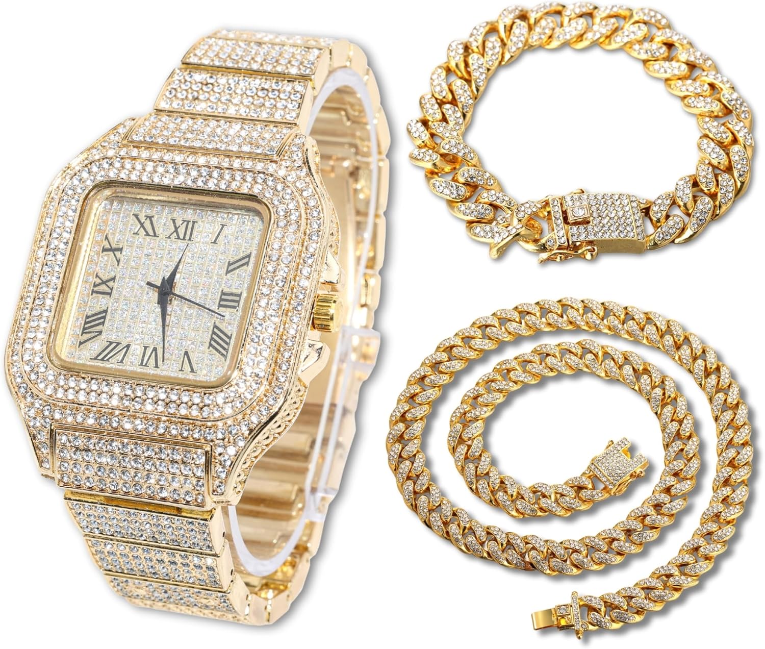 Halukakah Men's Diamonds Watch - The King - with Cuban Link Chain Optional