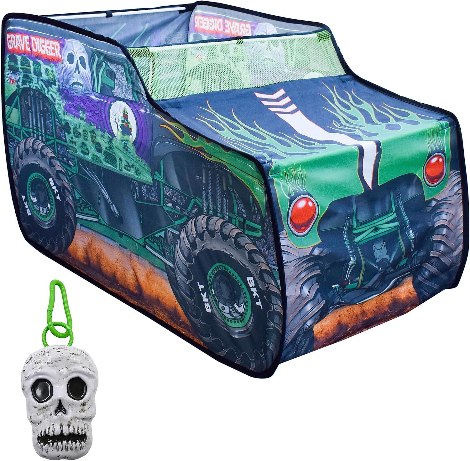 Monster Jam Grave Digger Pop Up Tent – Monster Truck Playhouse for Kids | Removable Skull Key Fob with Vehicle Sounds | Car Toys for Toddlers – Sunny Days Entertainment