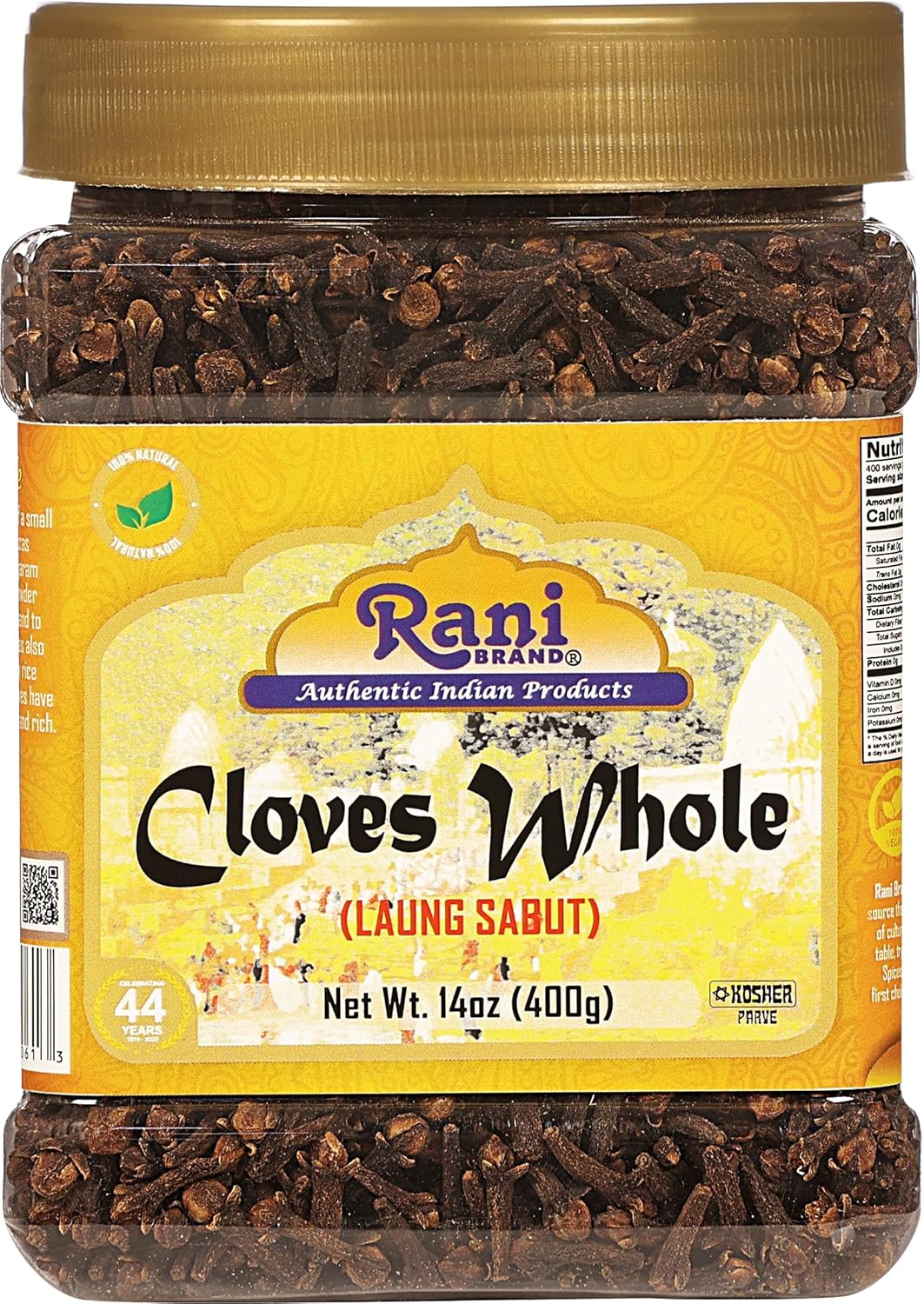 Rani Cloves Whole (Laung) 14oz (400g) Great for Food, Tea, Pomander Balls and Potpourri, Hand Selected, Spice, Bulk PET Jar ~ All Natural | NON-GMO | Kosher | Vegan | Gluten Friendly | Indian Origin