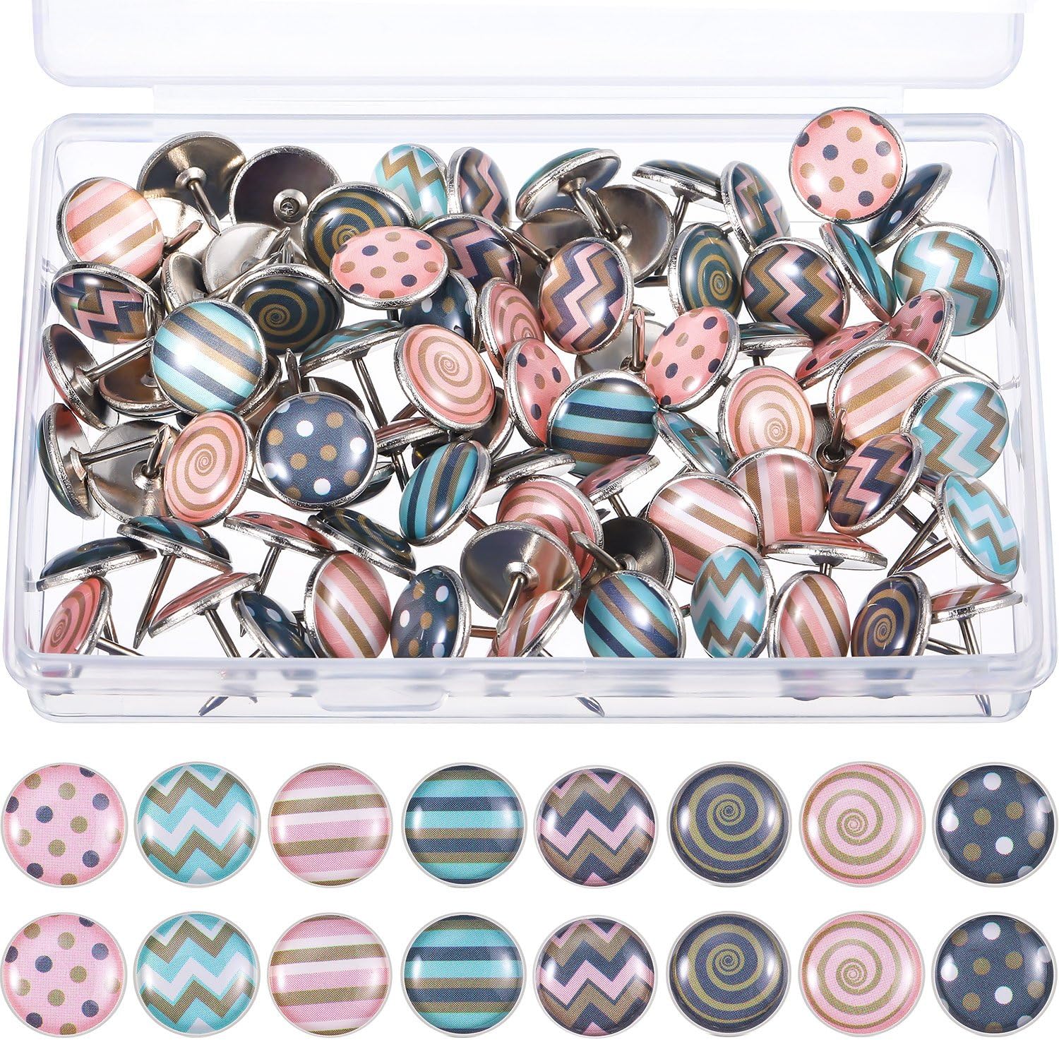 TecUnite Creative Fashion Push Pins Decorative Thumbtacks for Wall Maps, Photos, Bulletin Board or Cork Boards, 8 Different Patterns, 80 Pieces (Multicolor B),Pink,S