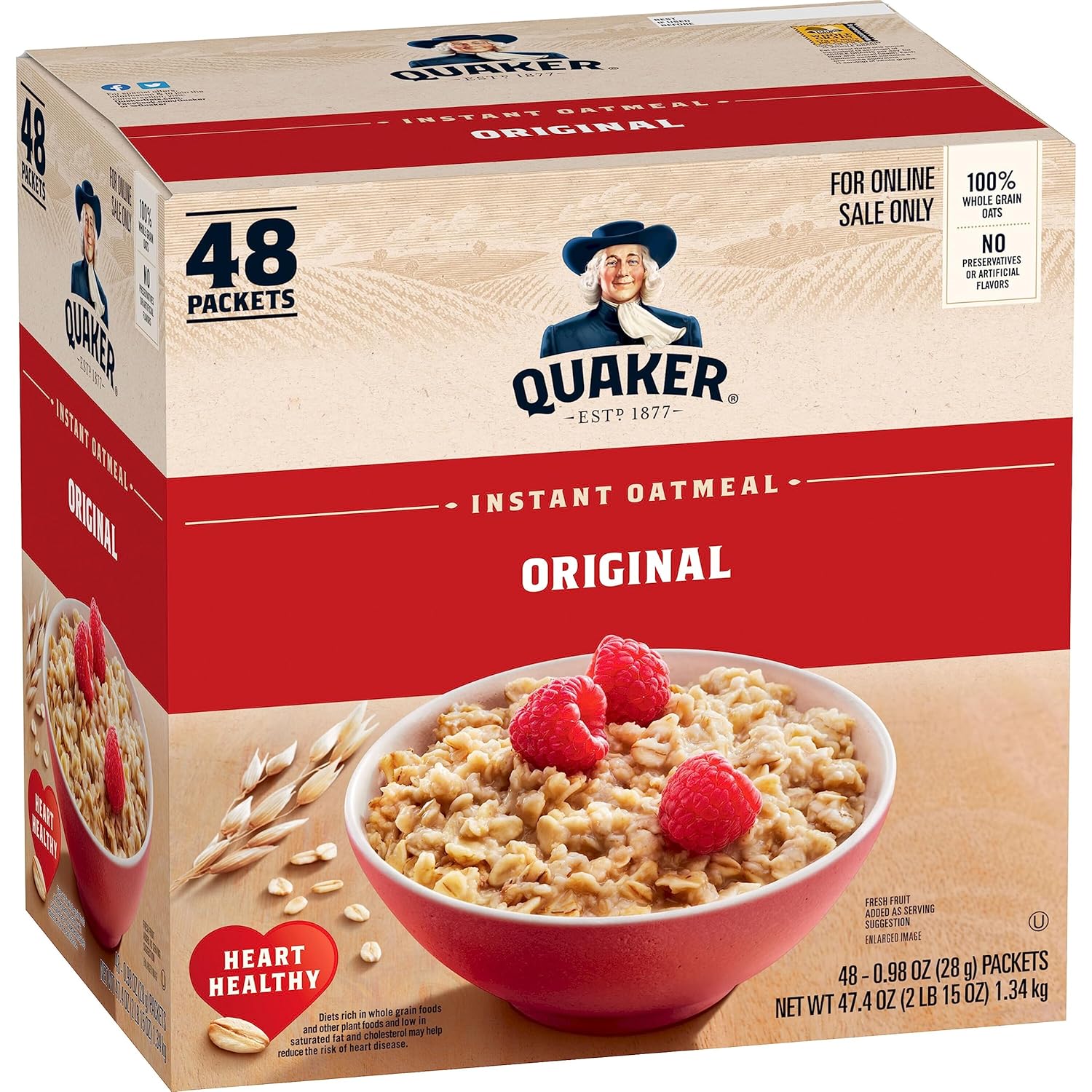 Quaker Instant Oatmeal, Original, Individual Packets, 0.98 Ounce , 48 Count (Pack of 1 )