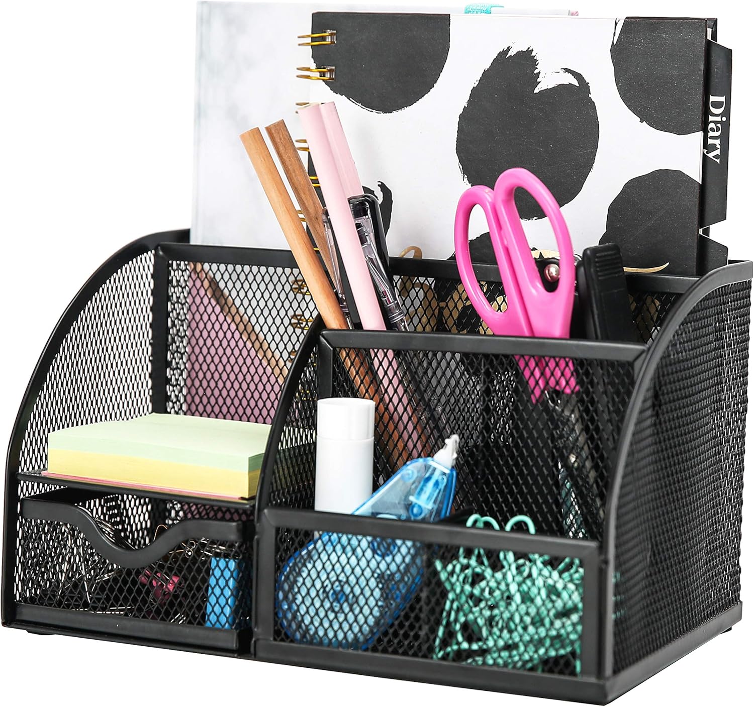 EXERZ Desk Organiser/Mesh Desk Tidy Caddy/Pencil Holder Multifunctional with 7 Compartments- Black