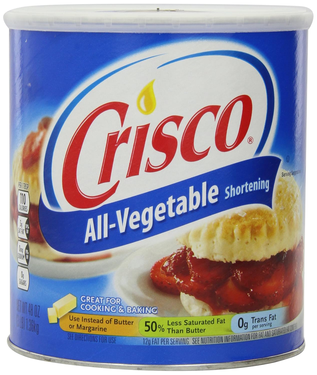 Crisco All Vegetable Shortening, 48 Ounce (Pack of 4)