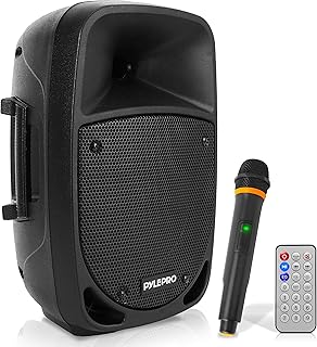 Pyle 800W Portable Bluetooth PA Speaker - 8’’ Subwoofer, LED Battery Indicator Lights w/ Built-in Rechargeable Battery, MP3/USB/SD Card Reader, and UHF Wireless Microphone - Pyle PSBT85A,Black