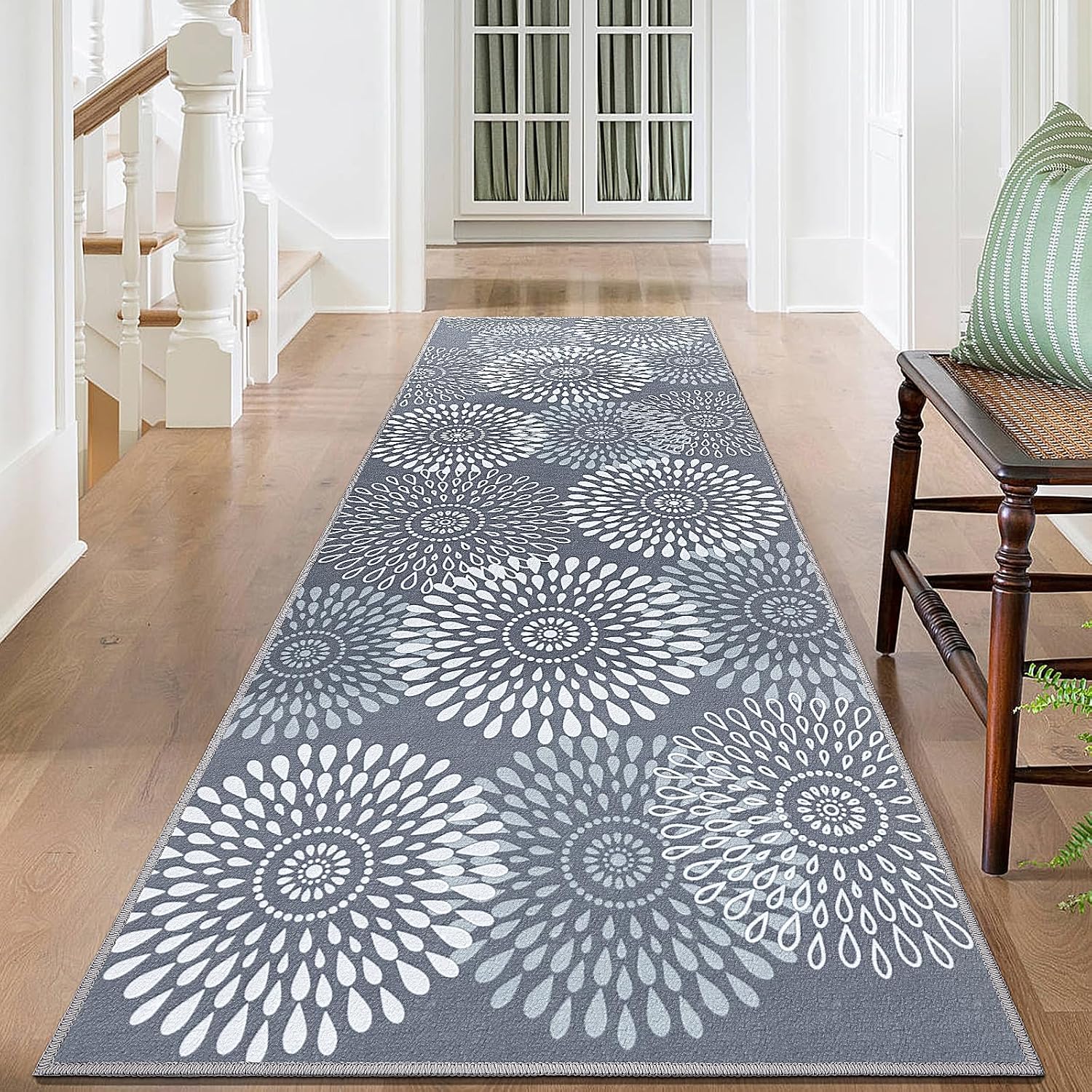 StepRite Runner Rug 2 x 6 ft, Washable Rugs, Hallway Runner Rugs, Kitchen Runner Rug Non Slip, Soft Runner with Rubber Backing for Kitchen, Hallway, Laundry, Bedroom, Living Room(Grey)