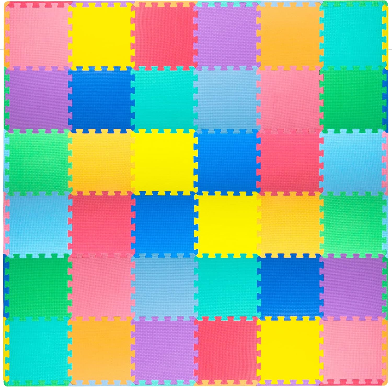 ProSource Foam Puzzle Floor Play Mat for Kids and Babies with Solid Colors, 36 or 16 Interlocking Tiles with Borders, Assorted