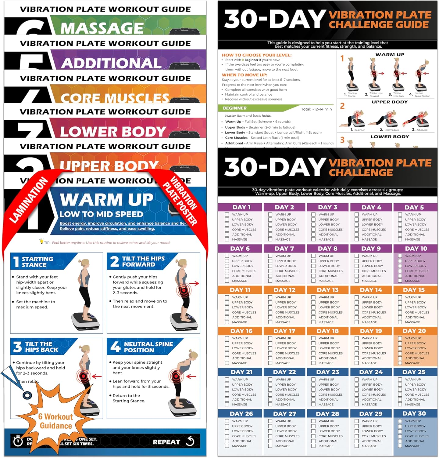 Vibration Plate Workout Poster – Full-Body Exercises + 30-Day Personalized Plan – Beginner to Advanced Guidance – Fits All Vibration Machines – Home Fitness & Recovery