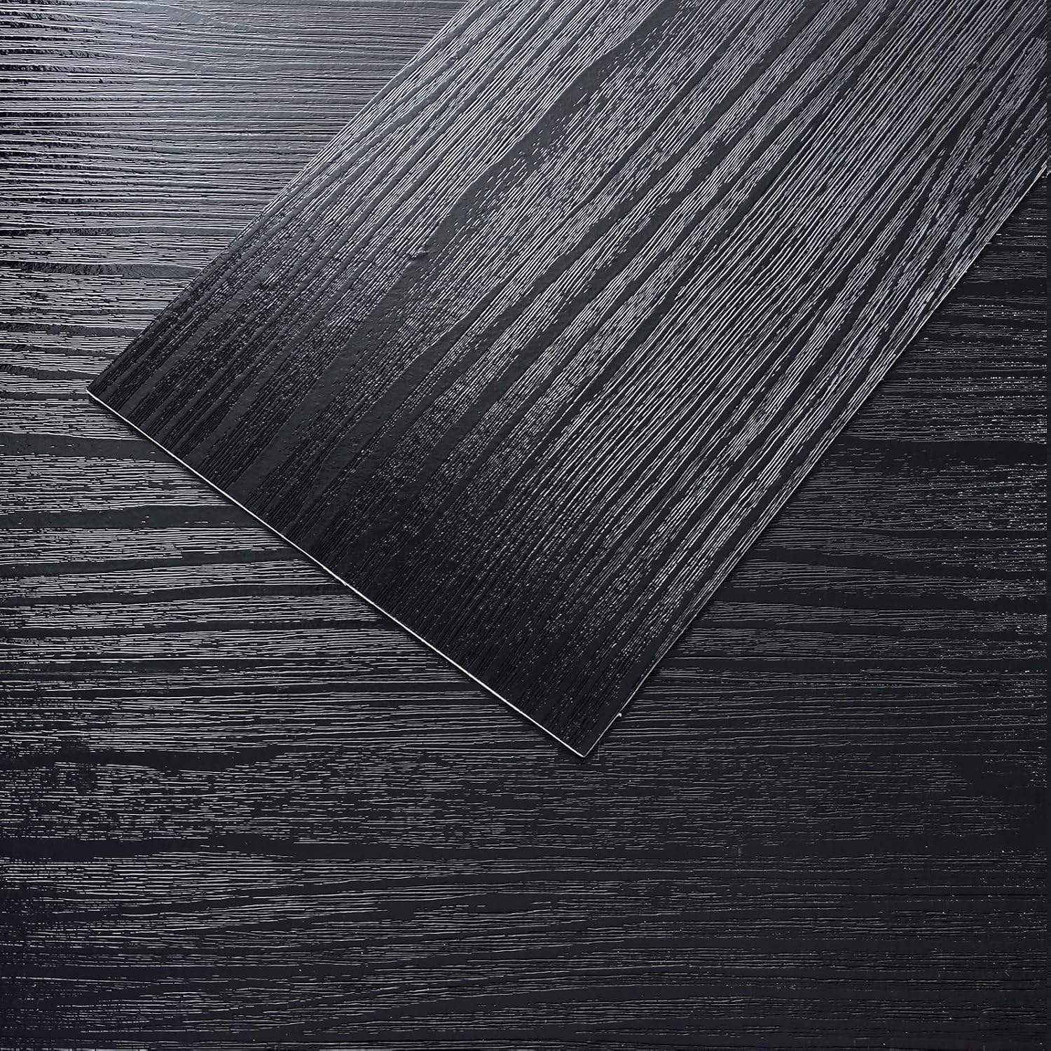 VEELIKE Black Peel and Stick Floor Tile Waterproof Vinyl Plank Flooring with Low Gloss Finish Adhesive Wood Look Flooring 32-Pack 47 Sq. Ft. Sticky Floor Tiles for Bedroom Bathroom Kitchen 6''x36''
