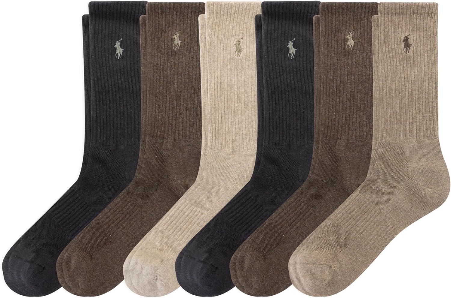 POLO RALPH LAUREN Men's Athletic Performance Cotton Crew Socks-6 Pair Pack-Moisture Wicking Mesh