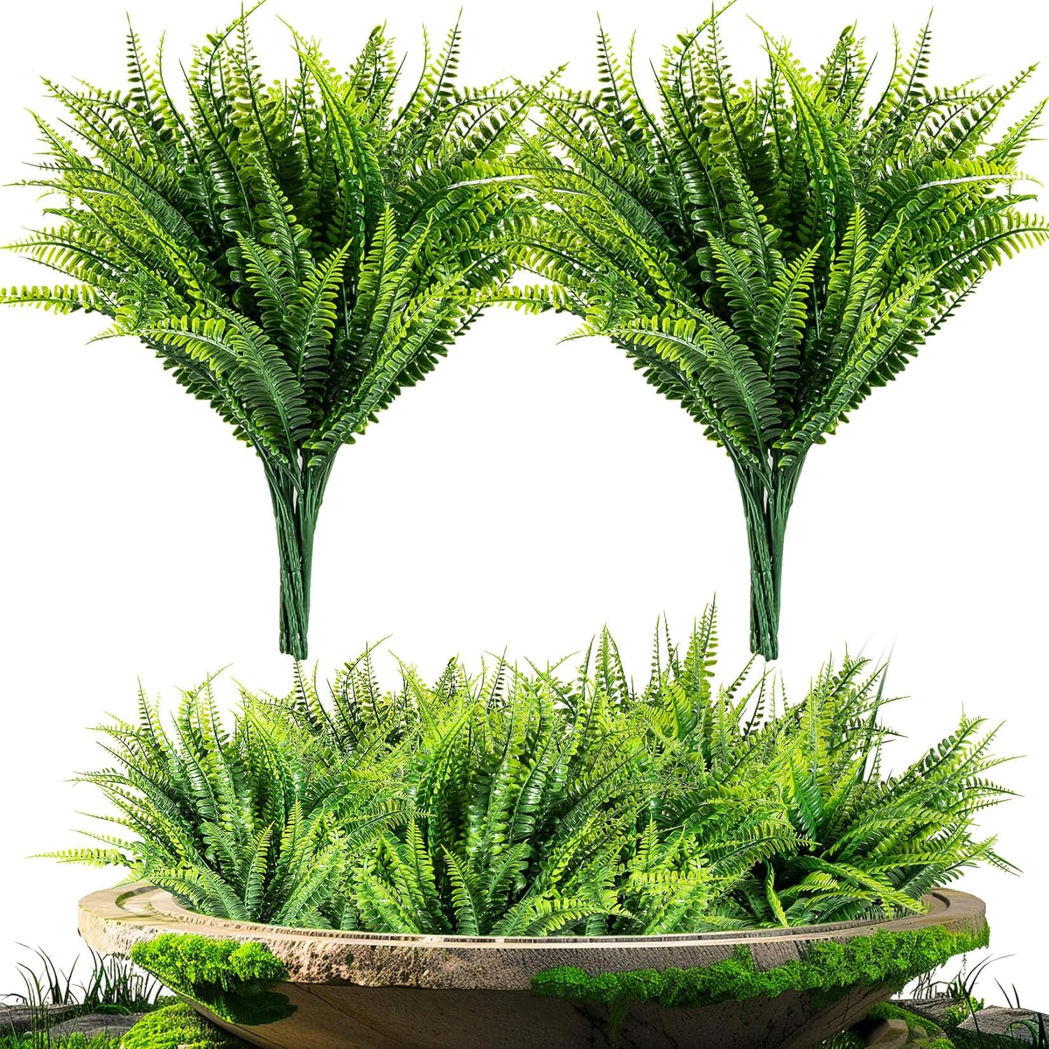MAQIHAN 10PCS Fake Fern Outdoors - Ferns Artificial Plants for Outdoor Ferns That Look Real Boston Faux Fern Stems Indoor Nearly Natural UV Resistant Outdoor Plants Artificial for Porch Greenery Decor