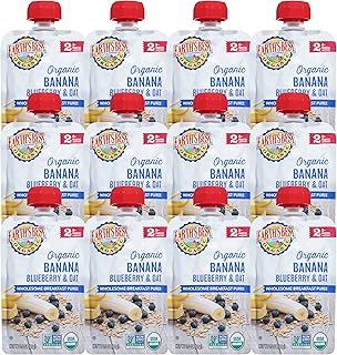 Earth's Best Organic Baby Food Pouches, Stage 2 Wholesome Breakfast Puree for Babies 6 Months and Older, Organic Banana Blueberry and Oat Puree, 3.5 oz Resealable Pouch (Pack of 12)