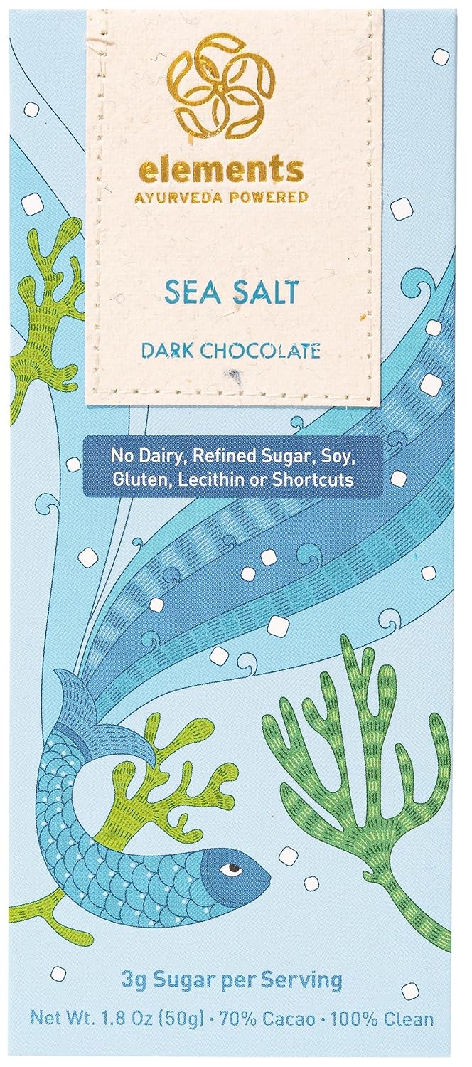 Elements Truffles Sea Salt Bar w/Turmeric - Heavy Metal Tested- Dairy Free Chocolate Bar - Paleo, Gluten Free, Non-GMO, Raw & Organic Chocolate Bar - Ayurveda Inspired Healthy Chocolate Bar -1 Pack