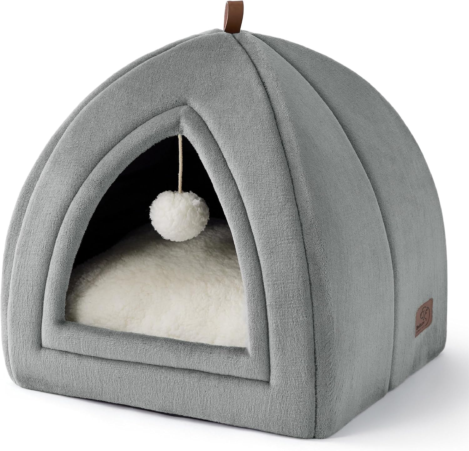 Bedsure Cat Cave Bed Indoor - Flannel Hooded Cat Igloo House, 40x40x40cm Enclosed Foldable Pet Bed with Removable Washable Cushion Pillow, Grey
