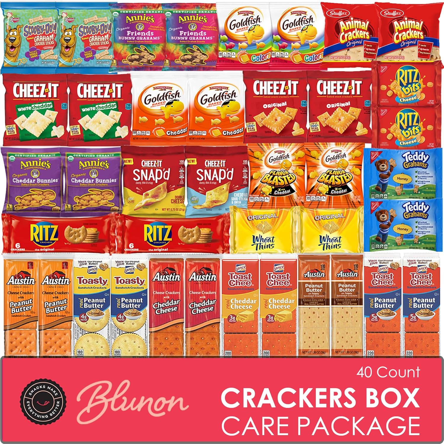 Crackers Variety Pack - Individually Wrapped Assortment - Sampler Bulk Care Package Gift Box - Snack Pack (40 Count)