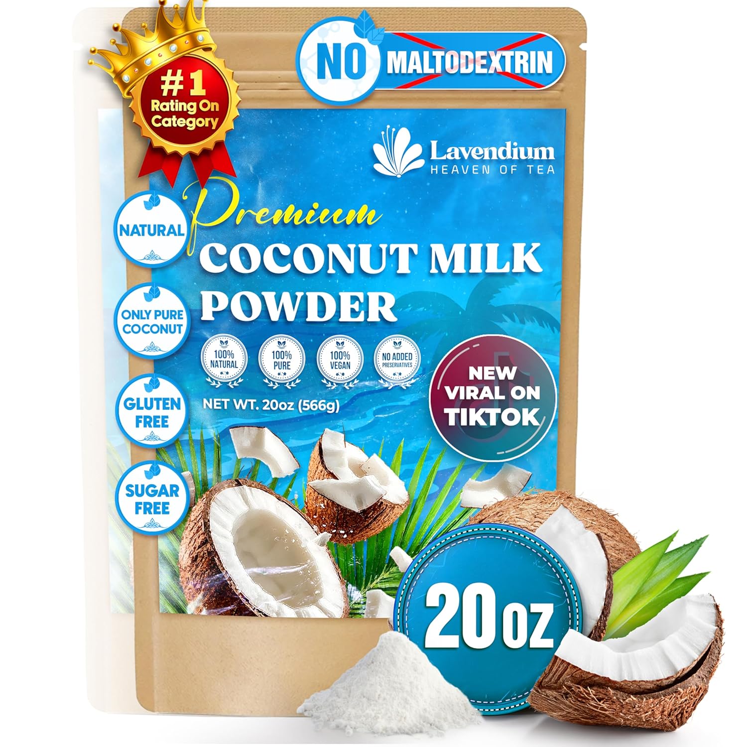 20oz (1.25 lbs) Coconut Milk Powder, 100% Natural & Pure, Unsweetened, Perfect for Cake, Coffee, Tea, Creamer Alternative, No Additives, No Gluten, Vegan.