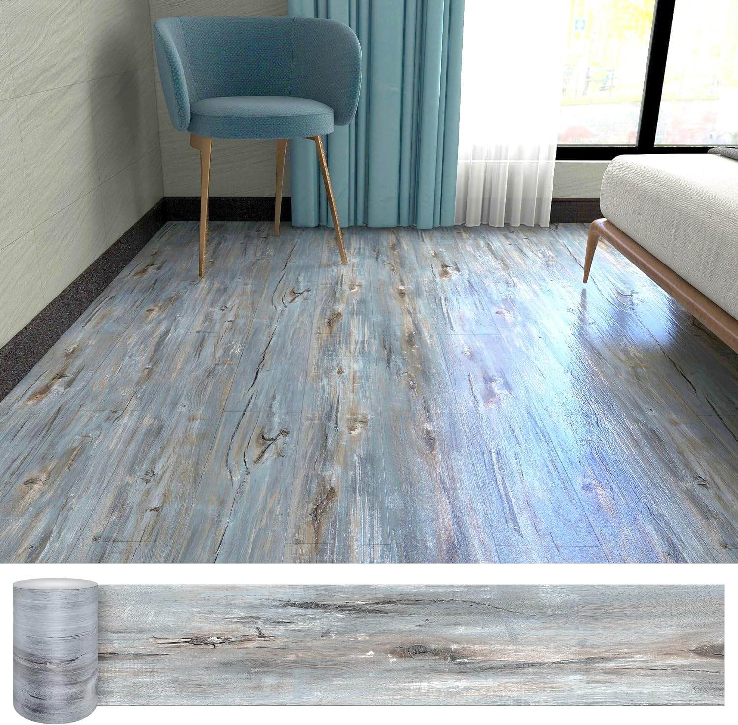 Peel and Stick Floor Tile, 36-Pack 54 Sq.Ft,(NO Sticky Residue Left)Floor Tiles Waterproof and Wood Look Planks, Self-Adhesive Flooring for Living Room, Bedroom(36" x 6",Mediterranean)