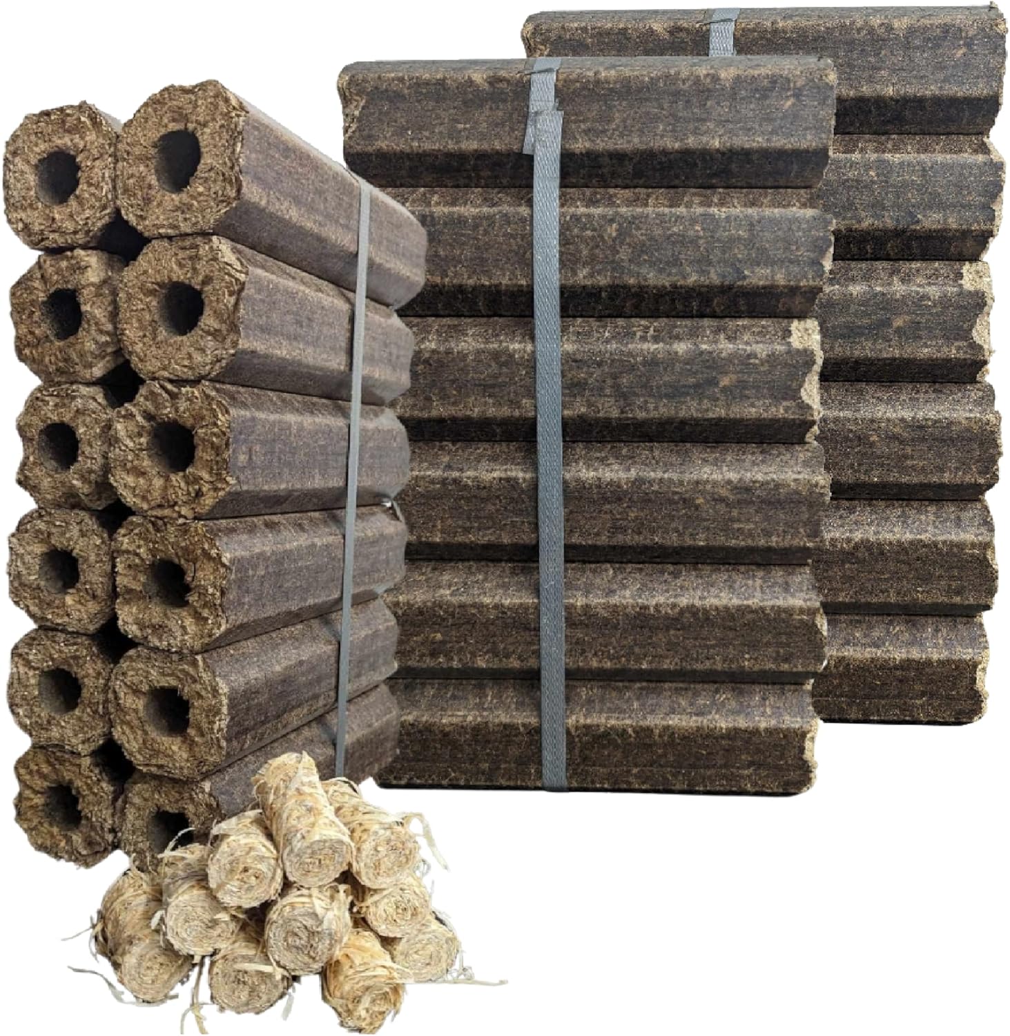 Topline High Energy Heat Logs - Pack of 36 Ultra Dry Compressed Fuel Logs with Wood Wool Firelighters. Great for Burners, Open Fires and Multi-Fuel Stoves. Planet-Friendly Wood Briquettes.