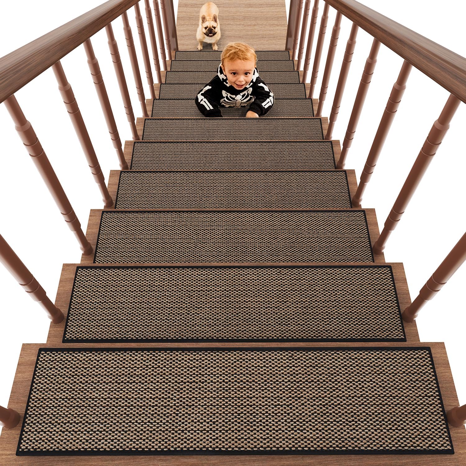 PADOOR Non Slip Stair-Treads,Rubber Backing Stair-Runners for Wooden Steps,15PCS Residue Free Carpet Stair Treads for Kids and Dogs 8"x30" Black