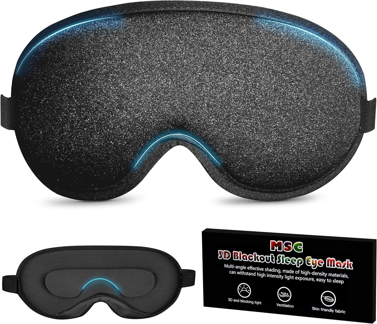 MSC 100% Blackout Sleep Mask for Women & Men - Zero Pressure Sleeping Eye Mask with Skin Friendly Fabric & Ergonomic 3D Design for Comfort, Ultra-Soft Eyemask for Travel, Shift Work, & Home