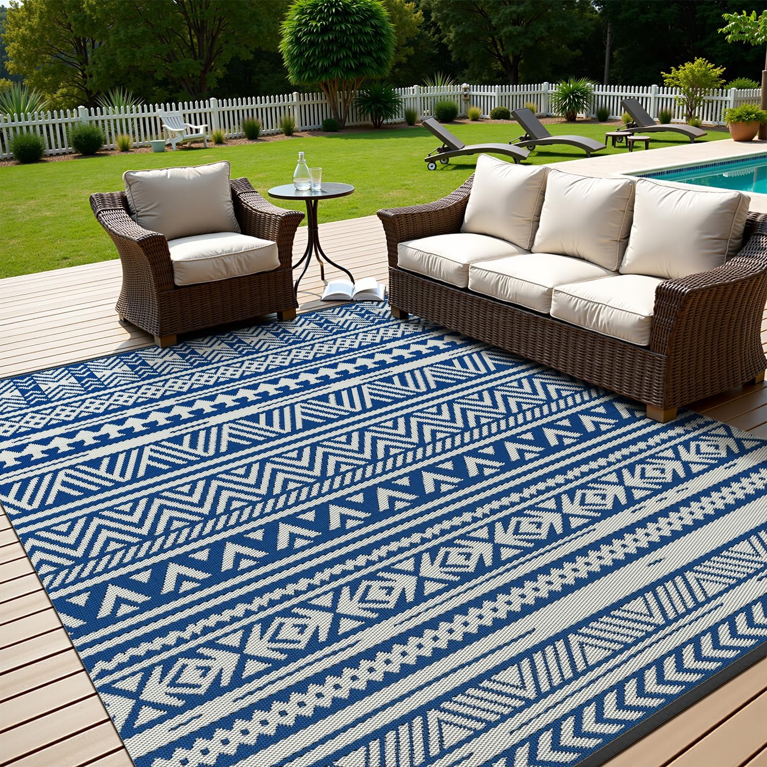 MontVoo-Outdoor Rug Carpet for Patio RV Camping 6x9ft-Blue