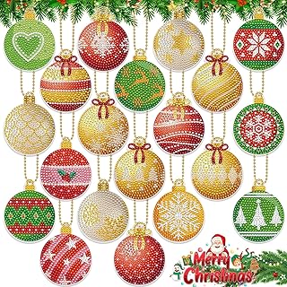 Billbotk 20 Pieces Christmas Diamond Art Painting Keychain Ornaments 5D Double Sided Christmas Ornaments Diamond Art Kit for Kids DIY Christmas Tree Ornaments