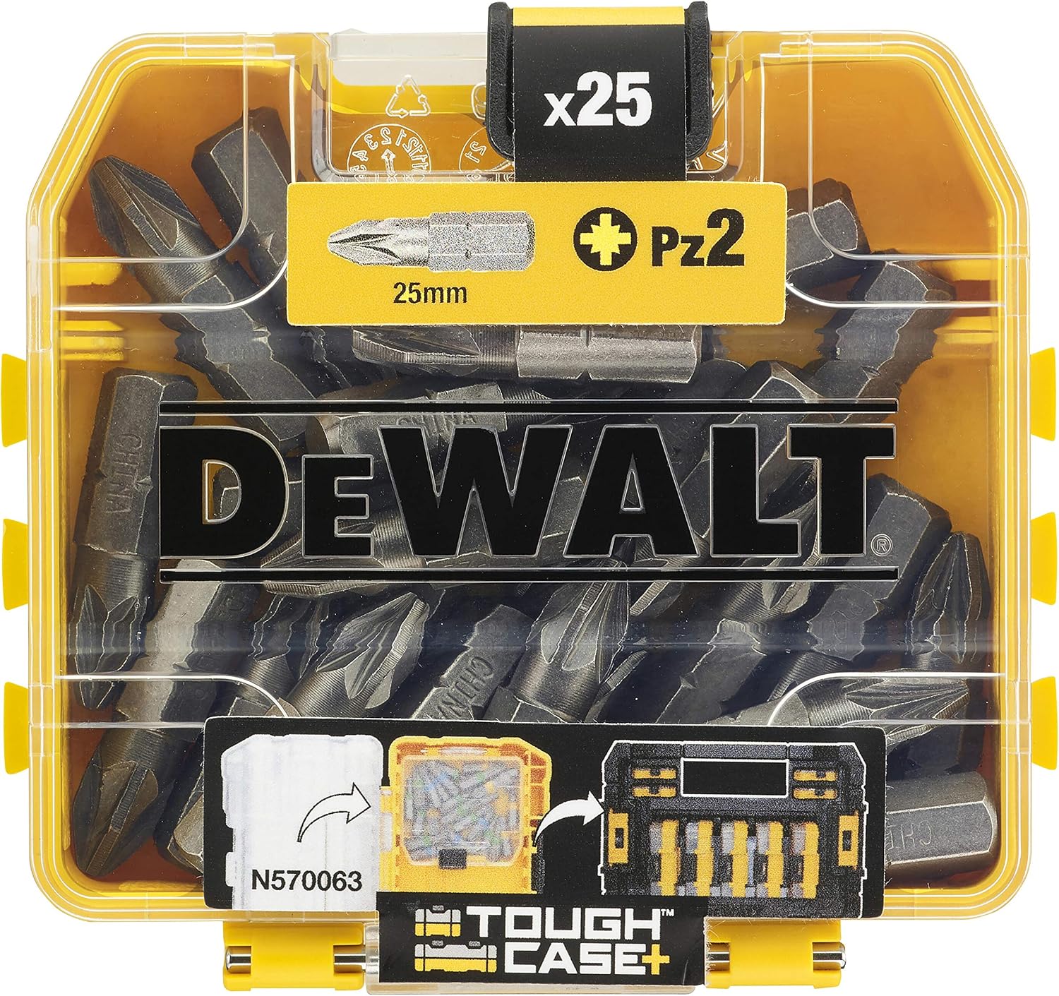DEWALT 25mm Screwdriver Bit Set, 25 Piece, TOUGHCASE+, DT71521-QZ | 25mm 25-piece bit set with TOUGHCASE+ storage, precision machined tips, and TSTAK compatibility for organized access.