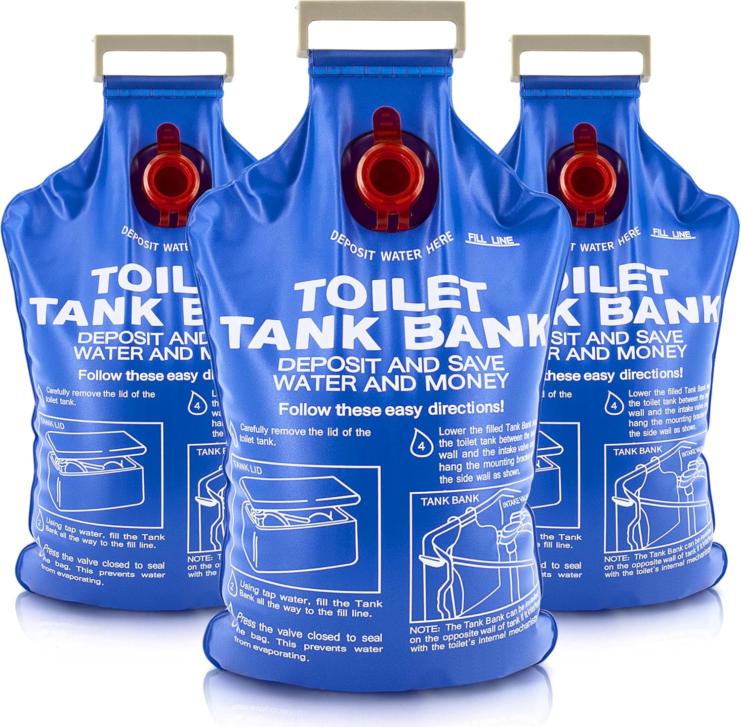 Toilet Tank Bank Insert 3-Pack, Water-Saving Device, Saves 95+ Ounces Per Flush, Brick and Bottle Alternative, for Less Efficient Older Toilets to Save Water