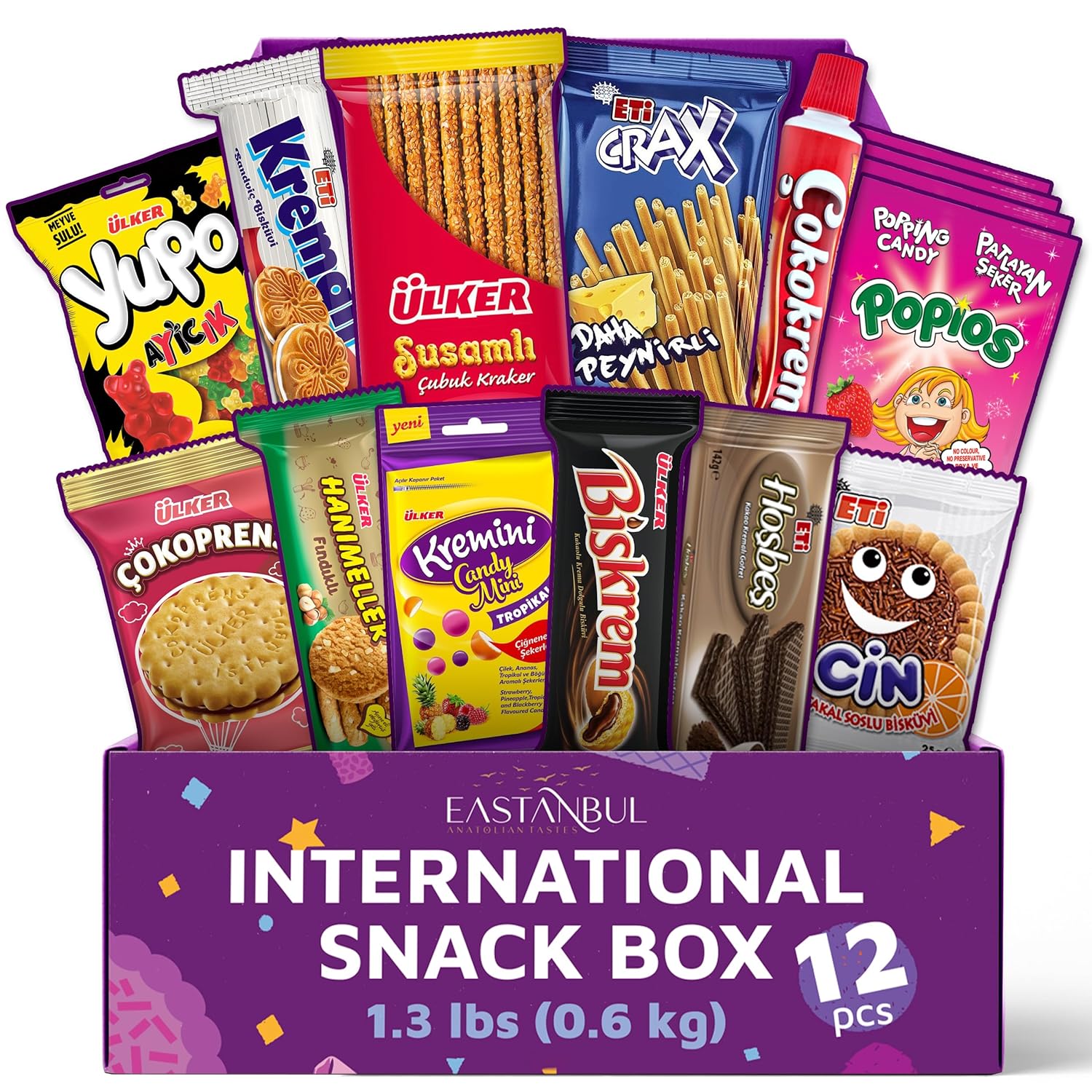 Eastanbul International Snack Box, Premium 12 Full-Size Foreign Snack Box, From Around The World International, Sweet, Savory, Chewy, Crunchy