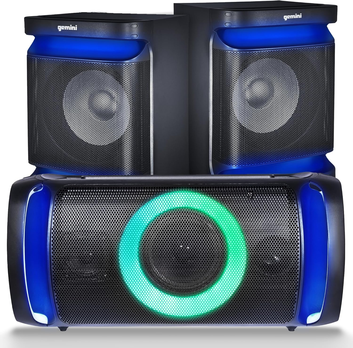 Gemini Bluetooth Home Stereo System – 2000W Peak Power Dual 8” Woofers, FM Radio, USB, AUX, Optical/Coaxial, LED Party Lights – Shelf Stereo System with Subwoofer & Karaoke Mic Included (GSYS-2400)