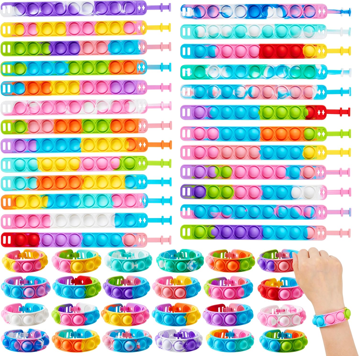 JOYIN Pop Fidget Toys pops Bulk 25 Pack Party Favors for Kids 4-8,8-12 Year, Fidget Bracelets Sensory Toys for Classroom Birthday Carnival Prizes Gifts Goodie Bags Stuffers for Kids