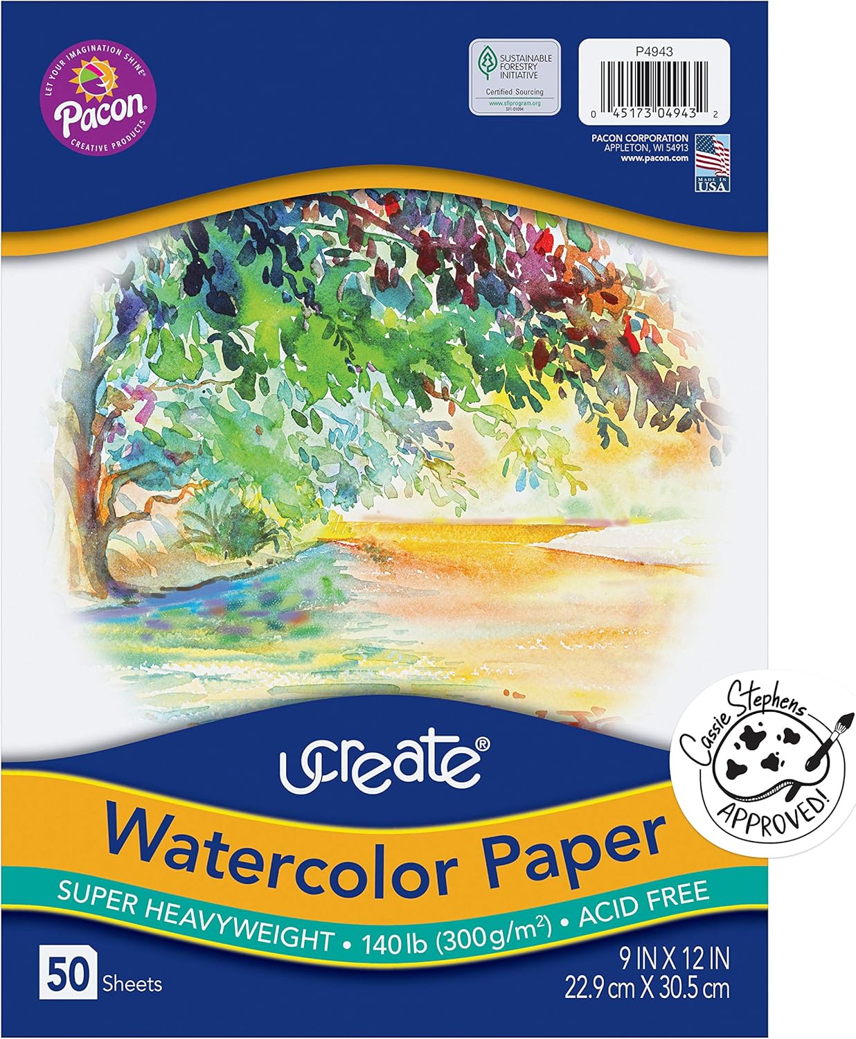 UCreate Watercolor Paper, White, Package, 140 lb., 9" x 12", 50 Sheets