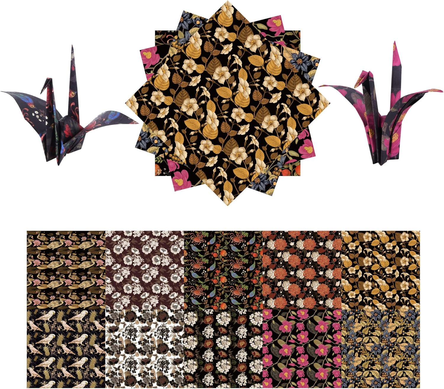 Origami Paper Kit 50 Sheets 6 Inch Square Double Sided Color 10 Vivid Colors for Hand Crafts Origami Paper Arts Creativity. Retro Style