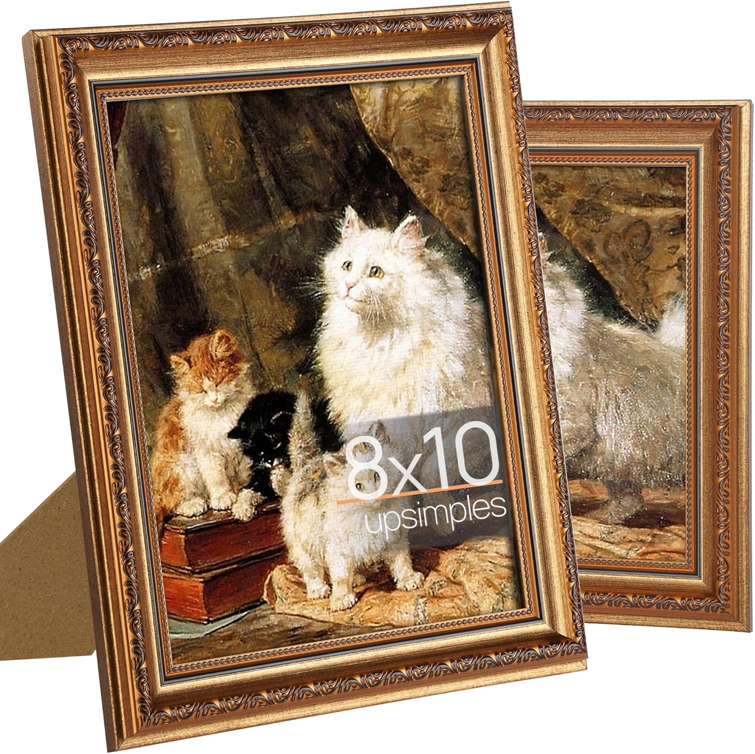 upsimples 8x10 Picture Frame with Real Glass, Ornate Vintage 8 x 10 Photo Frames for Wall Decor or Tabletop Display, Bronze and Black, 2 Pack