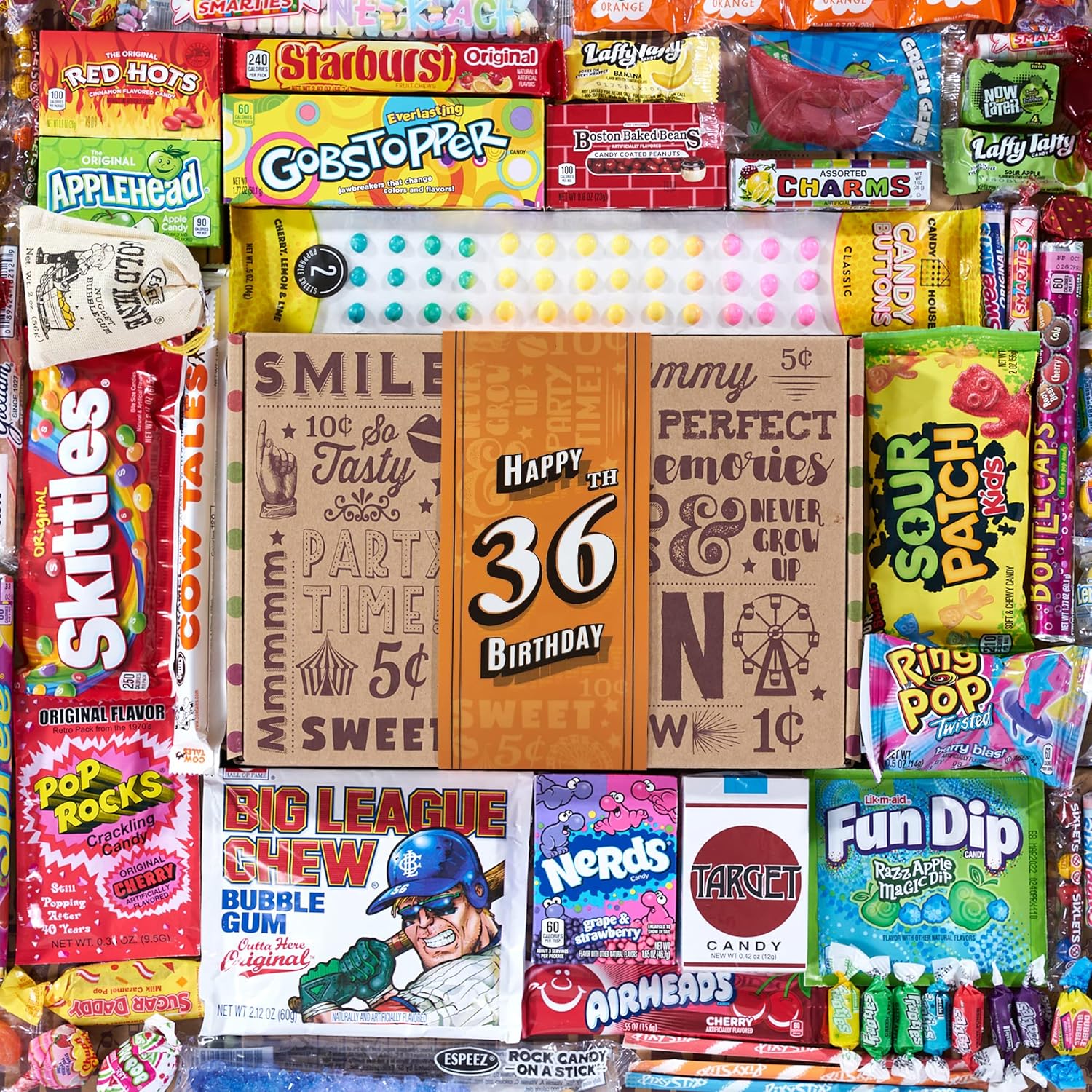Vintage Candy Co. 36th Birthday Retro Candy Gift Basket - 1989 Party Assortment - Nostalgic Candy and Sweet Snacks Care Package Gift for Men and Women Turning 36 Years Old