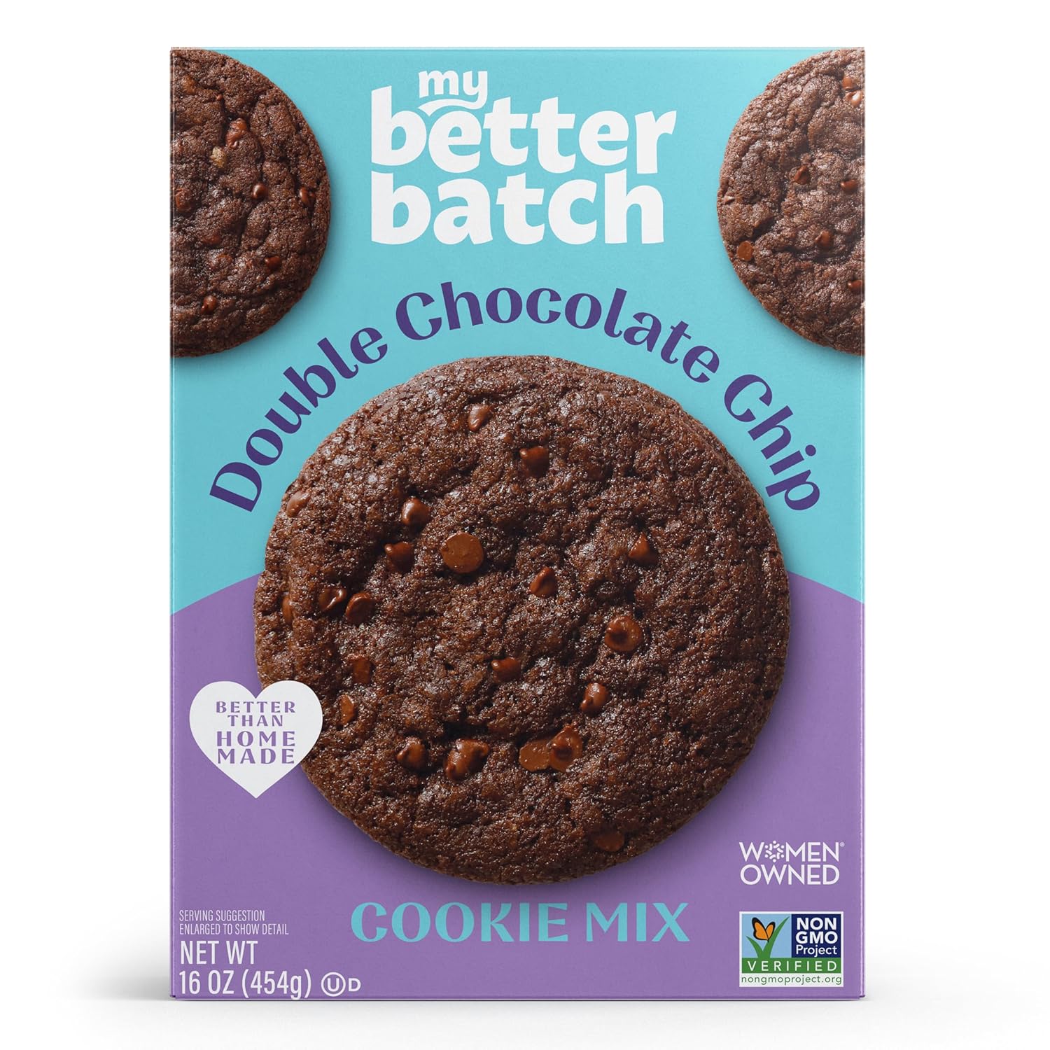 My Better Batch, Double Chocolate Chip Cookie Mix, Simple Cookie Recipe, Double Chocolate Cookies, Makes 16 Large Cookies, Non GMO, Kosher, 16oz (Pack of 1)