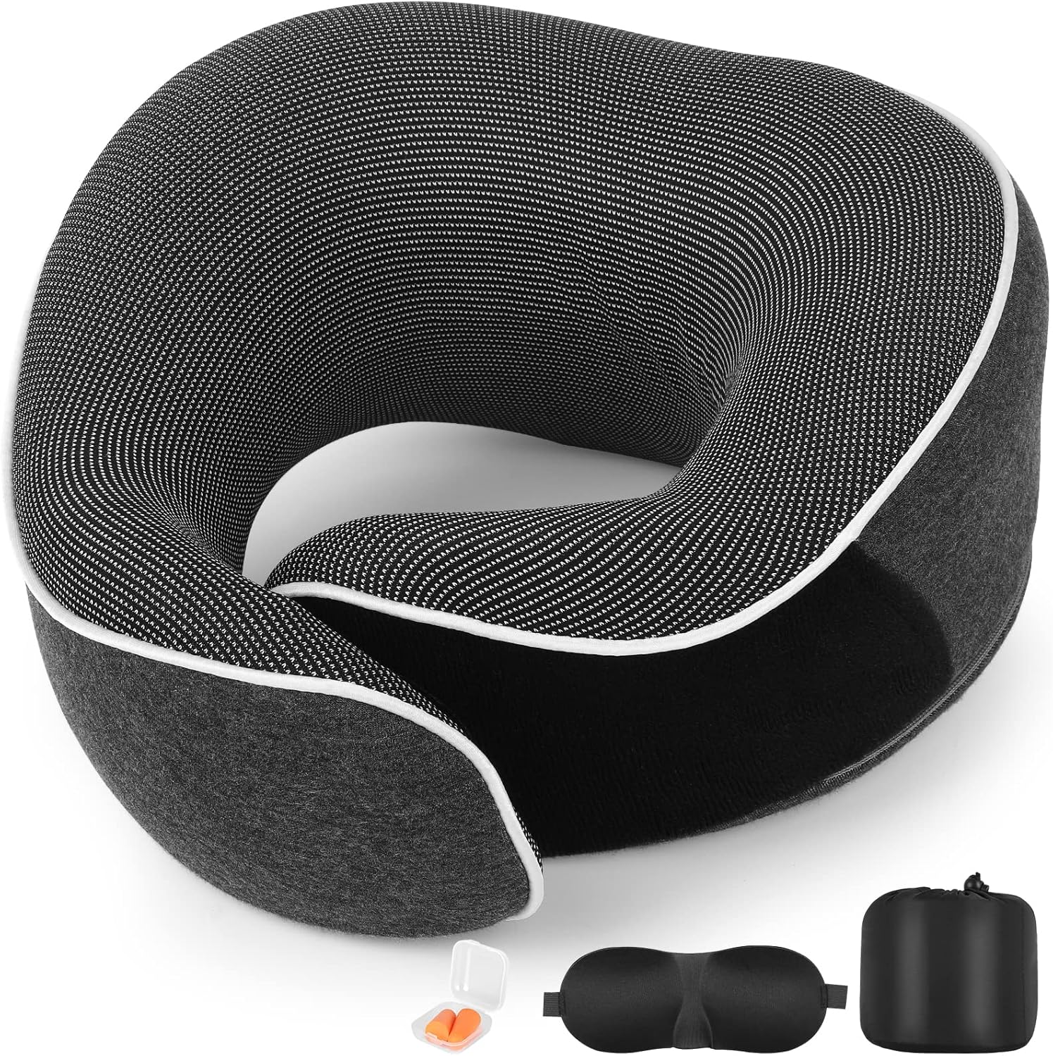 AYhome Aeroplane Travel Neck Pillow 360° - Memory Foam - Suitable for long distance air travel - Can be used for both men and women Adults with eye mask and ear plugs - Dark Grey