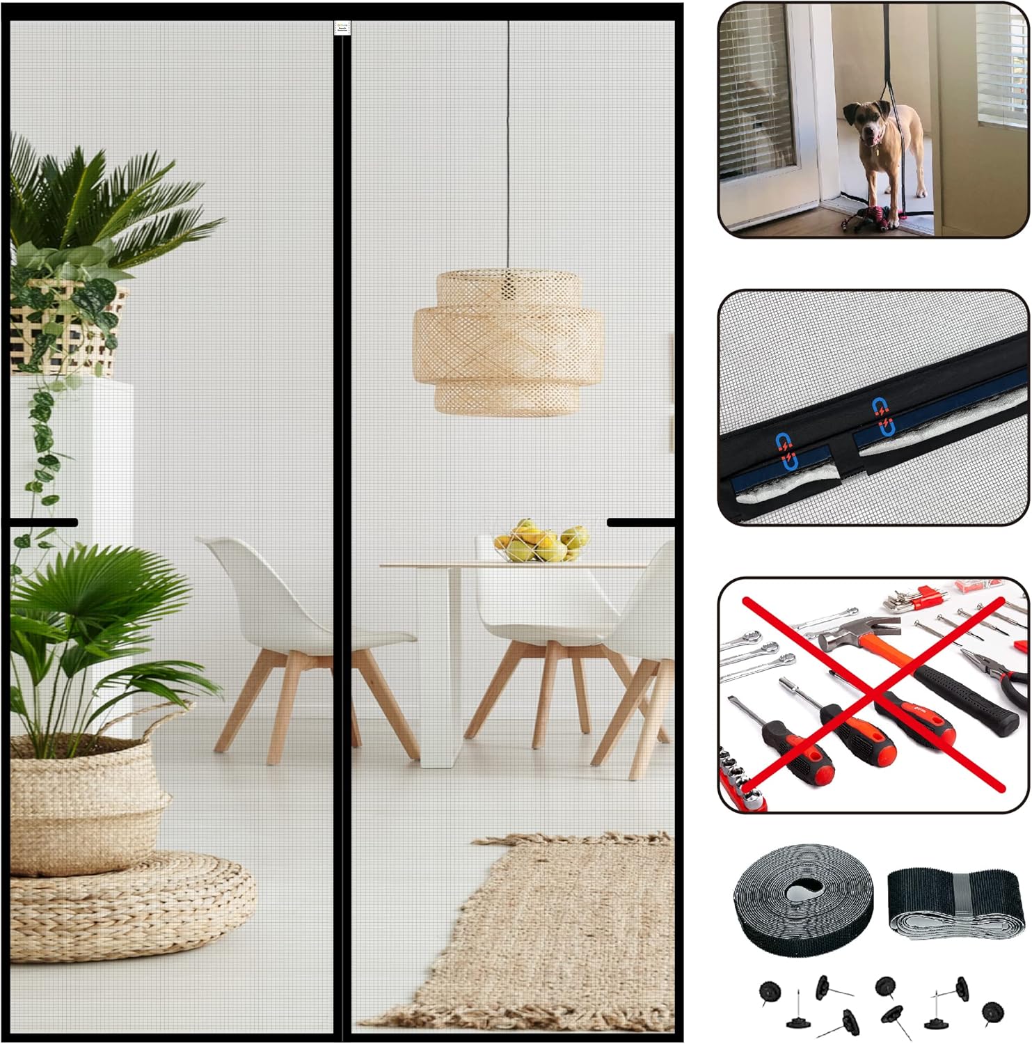 Screen Door Mesh Magnetic Closure 36 x 80 inch, Self Closing Fiberglass Mosquito Net with Magnet for Doors, Heavy Duty Bug Fly Screens Curtain for Doorway, Keep Bugs Out, Pet Friendly