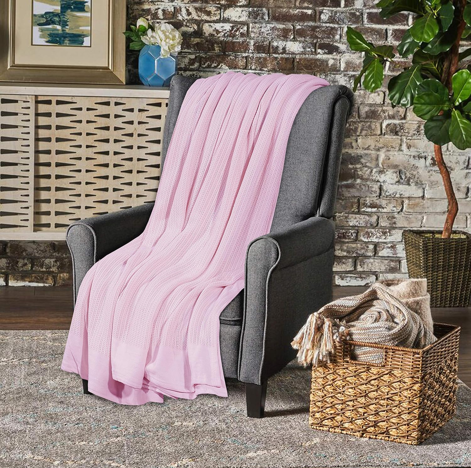Sapphire Collection Pure 100% organic Cotton thermal Soft Lightweight Adult Cellular Blanket (Pink, Single 180 * 230 cm)