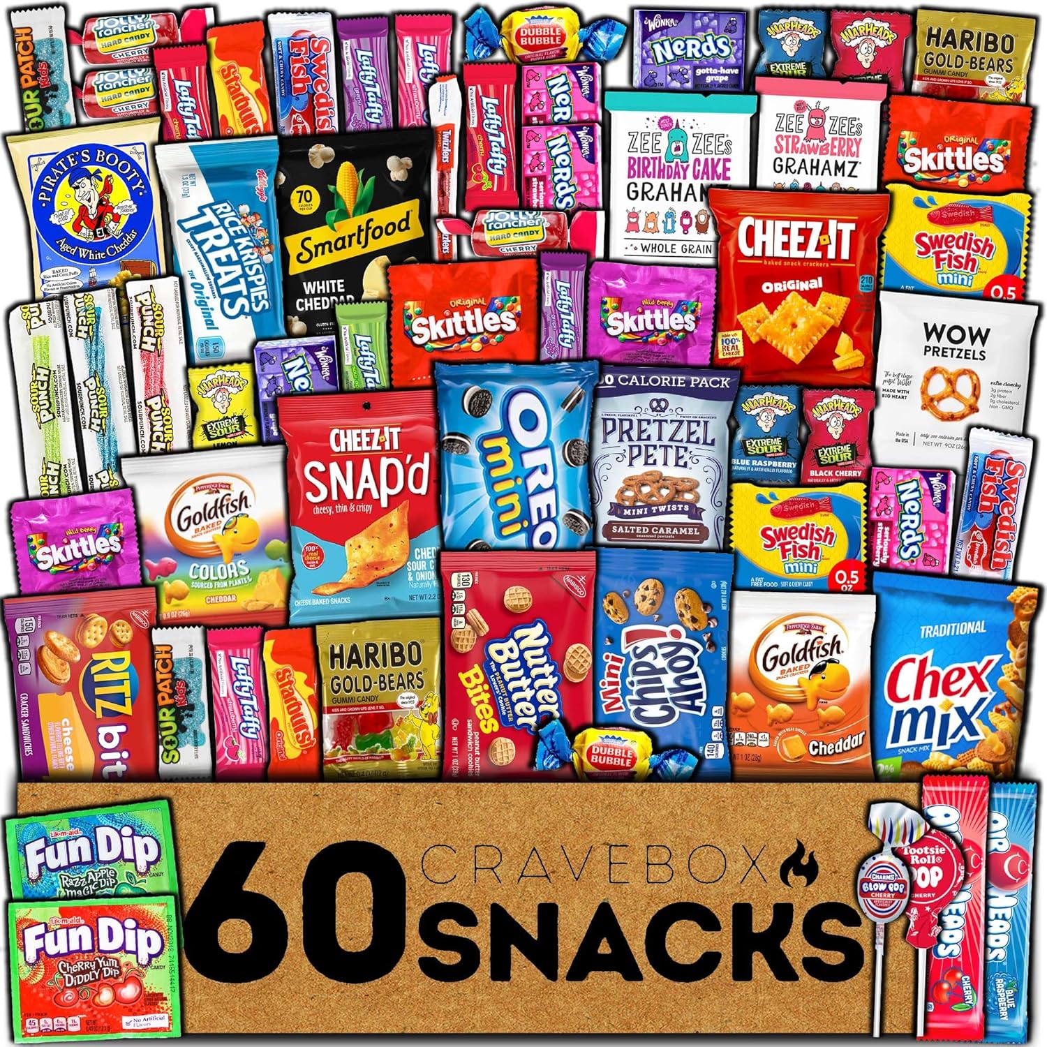 CRAVEBOX Snack Box (60 Count) Easter Pack Care Package Gift Basket Adult Kid Guy Girl Women Men Birthday College Student Office Back to School