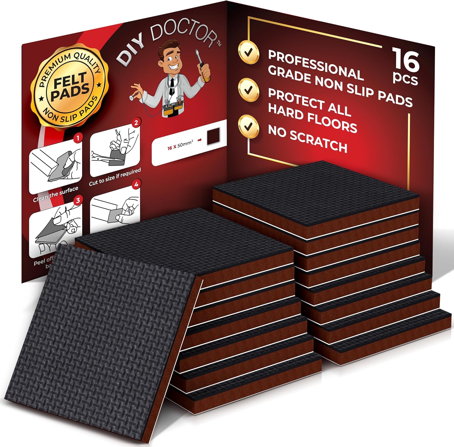 DIY Doctor Rubber Feet for Furniture (16 Pack) – Protect Wooden Floors & Furniture – Chair Leg Floor Protectors – Sofa Feet Pads for Scratch-Free Floors