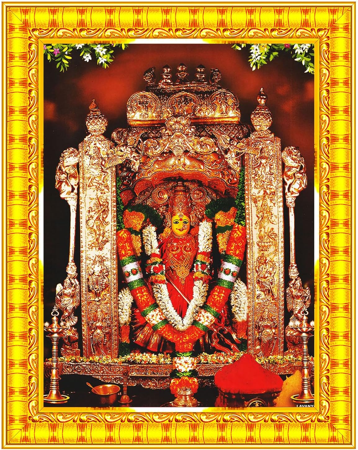 Pavan Photo Laminations Vijayawada Kanaka Durga Devi Durgamma Wall Painting Framed Home Decor (Wood,Matte,Gold,Small Size,6 x 8 Inch) R177S