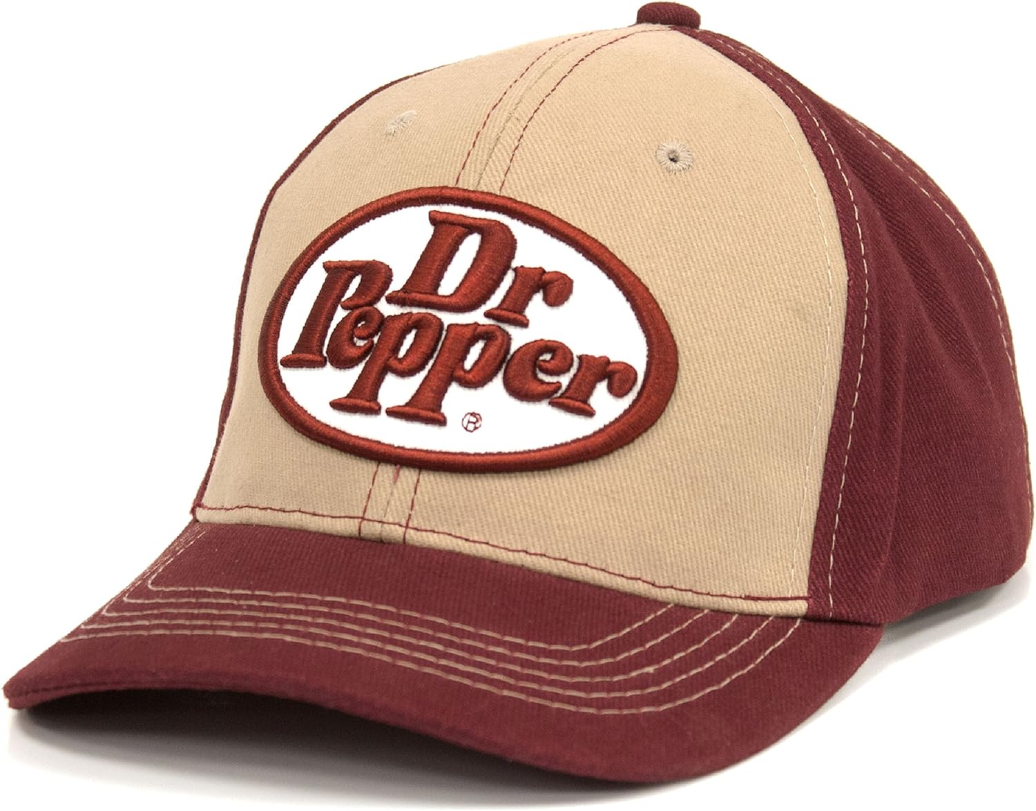Tee Luv Dr Pepper Logo Baseball Hat (Maroon and Beige)