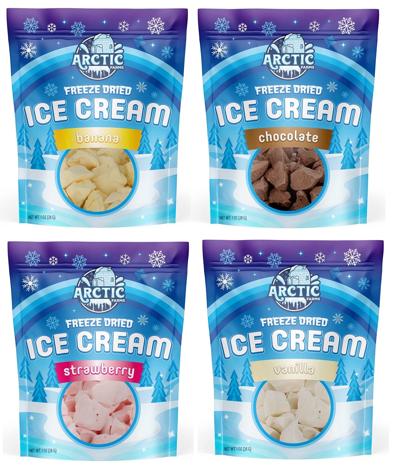 Arctic Farms Freeze Dried Ice Cream that Does Not Melt (Variety of 4 Flavors)